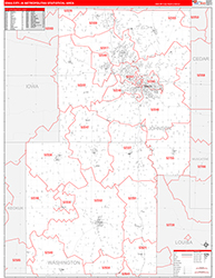 Iowa City Metro Area Wall Map Red Line Style 2026